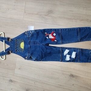 Mini Boden denim farm embroidered overalls